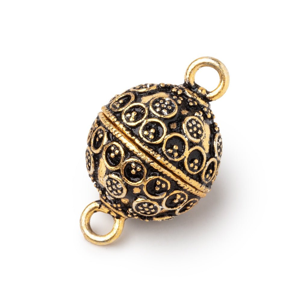 16mm Antiqued 22kt Gold Plated Miligrain Circular Design Magnetic Clasp 1 piece - Beadsofcambay.com