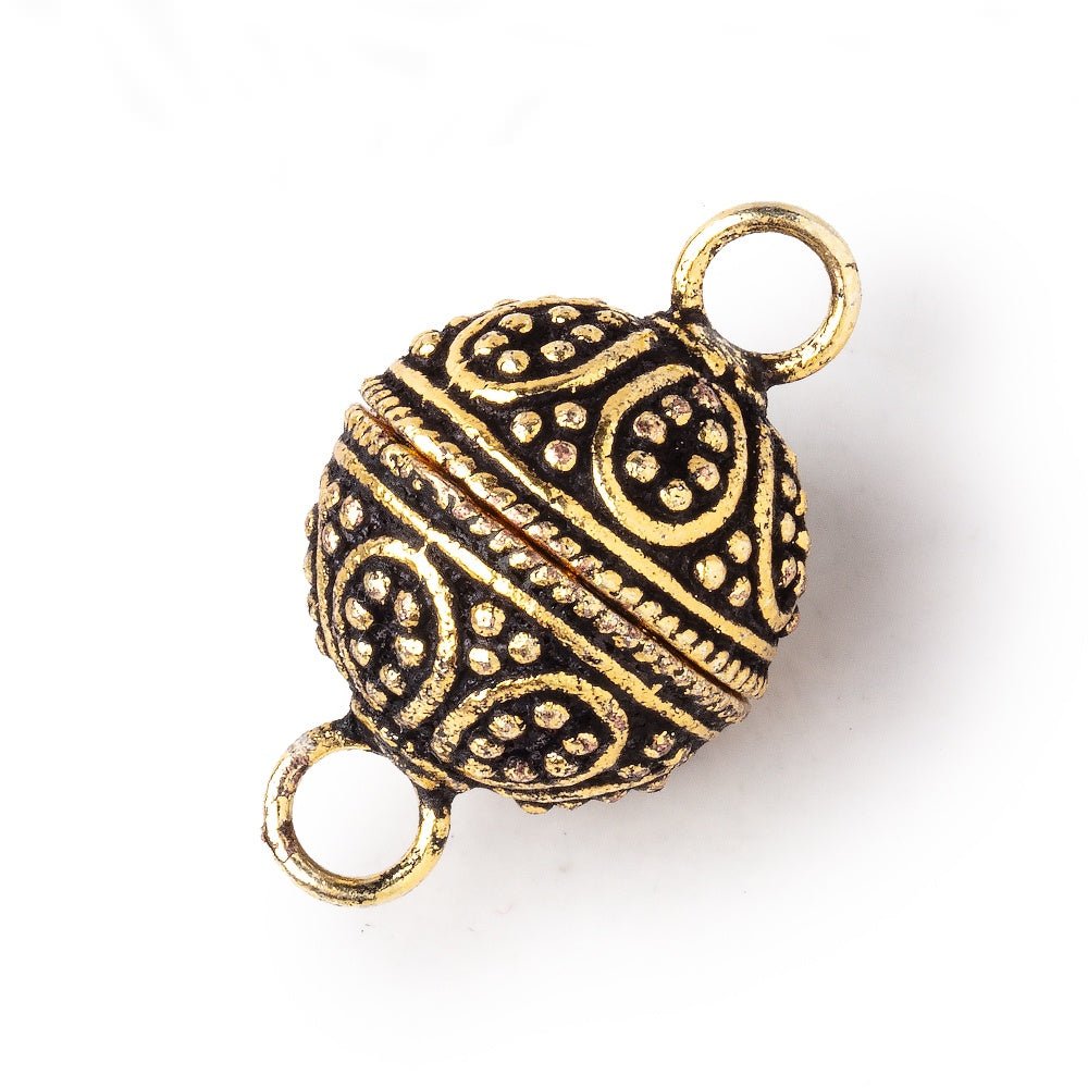 16mm Antiqued 22kt Gold Plated Miligrain Tear Drop Magnetic Clasp 1 piece - Beadsofcambay.com