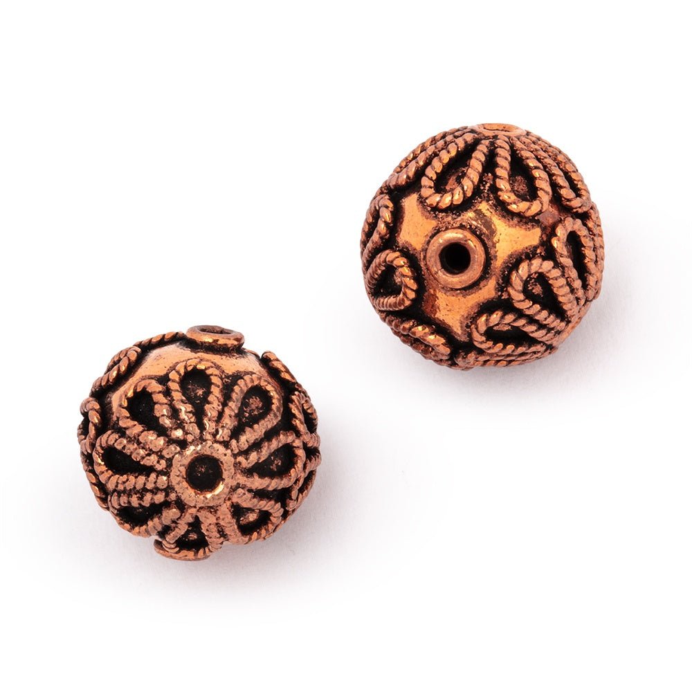 16mm Antiqued Copper Roped Flower Design Bead Set of 2 pieces - Beadsofcambay.com