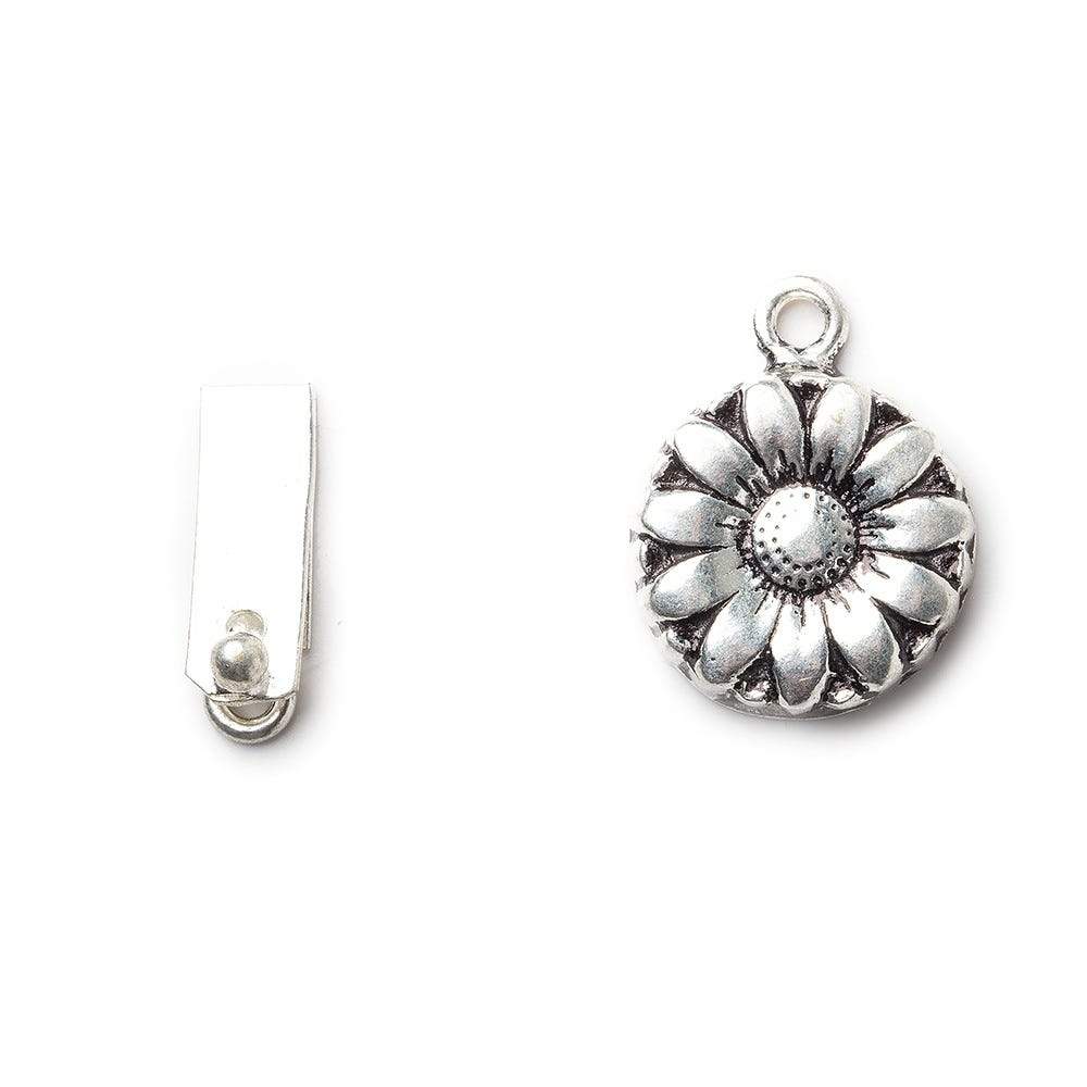 16mm Antiqued Sterling Silver plated Box Clasp Daisy Design 1 piece - Beadsofcambay.com