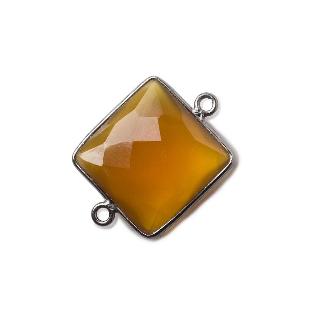 16mm Black Gold plated Silver Bezel Bezel Butterscotch Yellow Chalcedony faceted square Connector 1 piece - Beadsofcambay.com