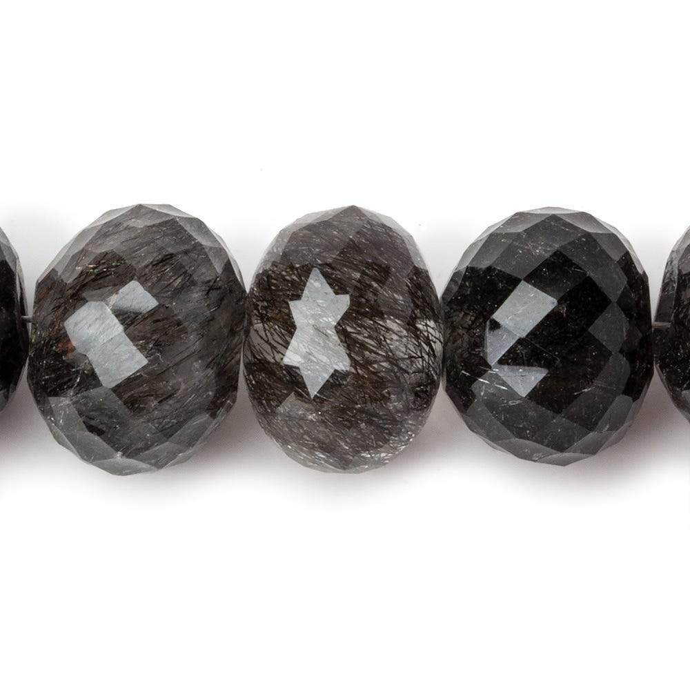 16mm Black Tourmalinated Quartz Concave Faceted Rondelles 2.5mm large hole beads 6 pieces AAA - Beadsofcambay.com