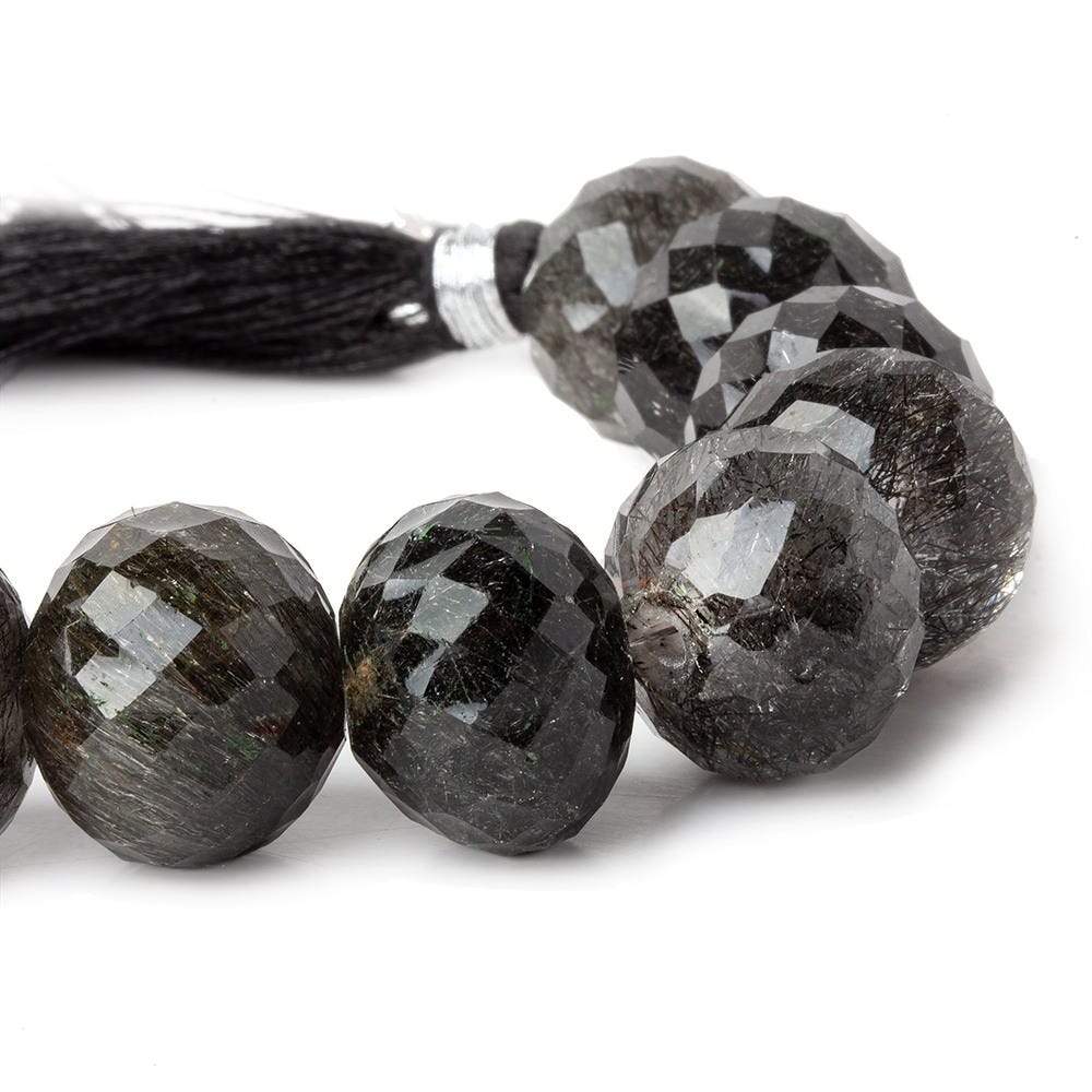 16mm Black Tourmalinated Quartz Concave Faceted Rondelles 2.5mm large hole beads 6 pieces AAA - Beadsofcambay.com