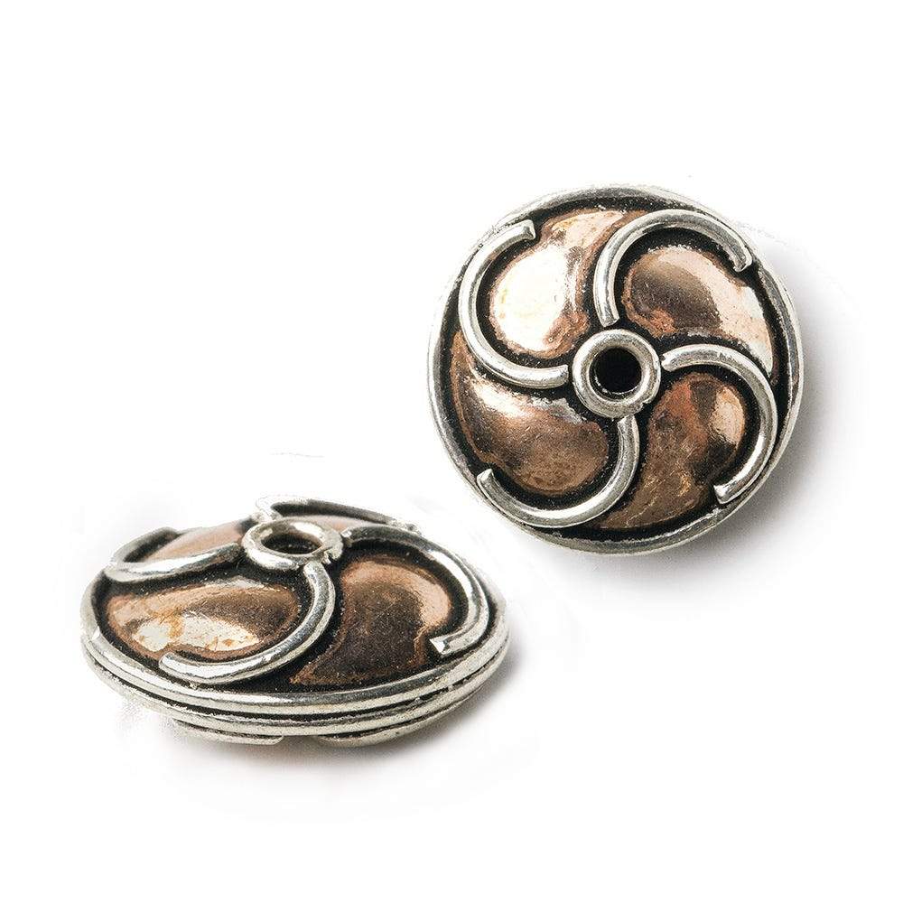 16mm Copper and Sterling Silver Plain Disc with Pinwheel Set of 2 - Beadsofcambay.com