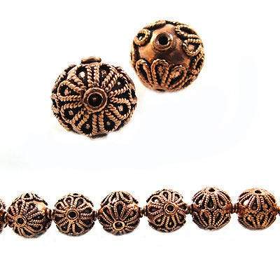 16mm Copper Roval Bead with Twisted Rope Floral Design 8 inch 13 pcs - Beadsofcambay.com