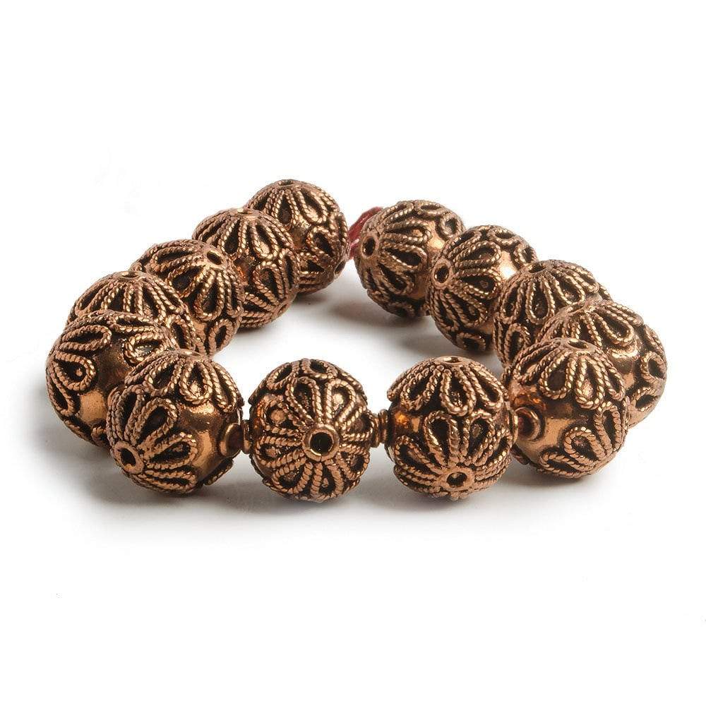 16mm Copper Roval Bead with Twisted Rope Floral Design 8 inch 13 pcs - Beadsofcambay.com