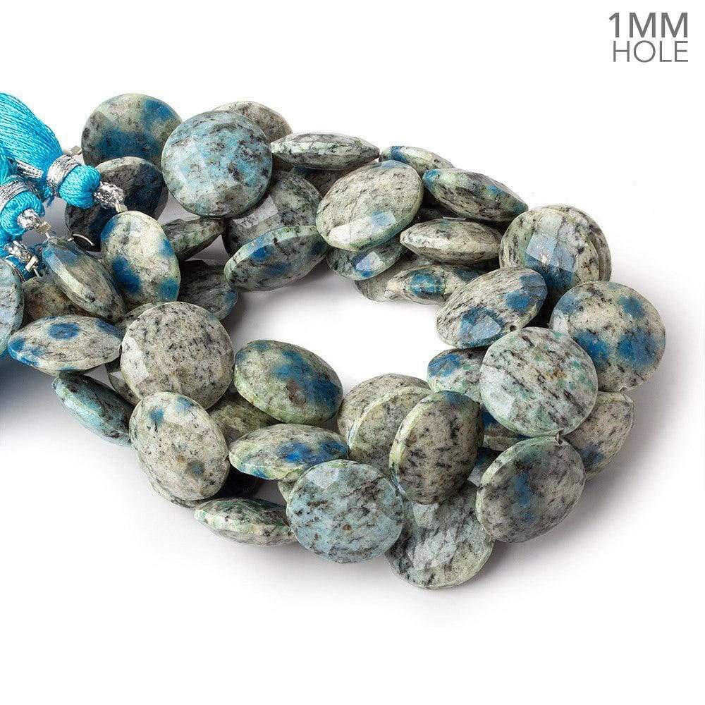 16mm K2 Azurite Granite "K2 Jasper" faceted coin beads 8 inches 13 pieces 1mm large hole - Beadsofcambay.com
