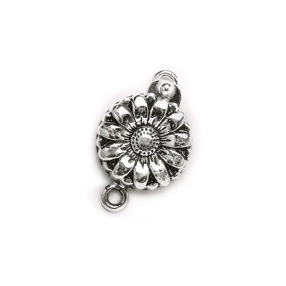 16mm Oxidized Sterling Silver Box Clasp Daisy Design 1 piece - Beadsofcambay.com