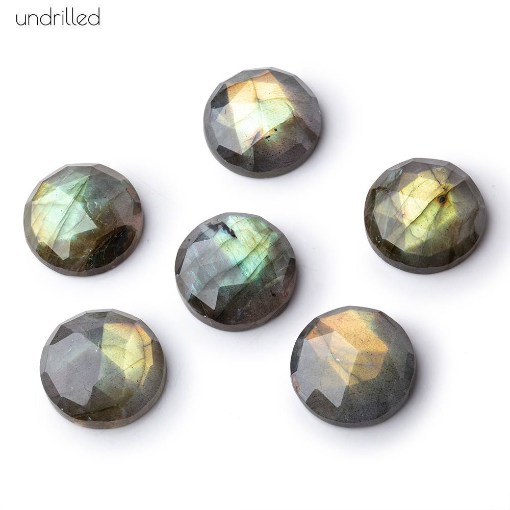 16mm Rose Cut Labradorite Faceted Cabochon Focal Beads - Undrilled with warm flash - Beadsofcambay.com