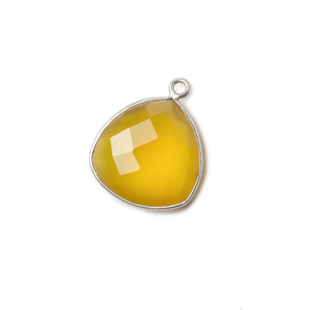 16mm Silver .925 Bezel Honey Yellow Chalcedony faceted triangle Pendant 1 piece - Beadsofcambay.com