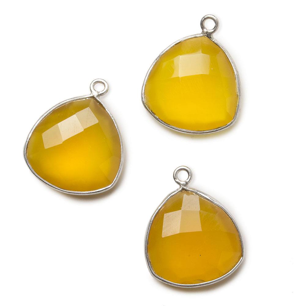 16mm Silver .925 Bezel Honey Yellow Chalcedony faceted triangle Pendant 1 piece - Beadsofcambay.com