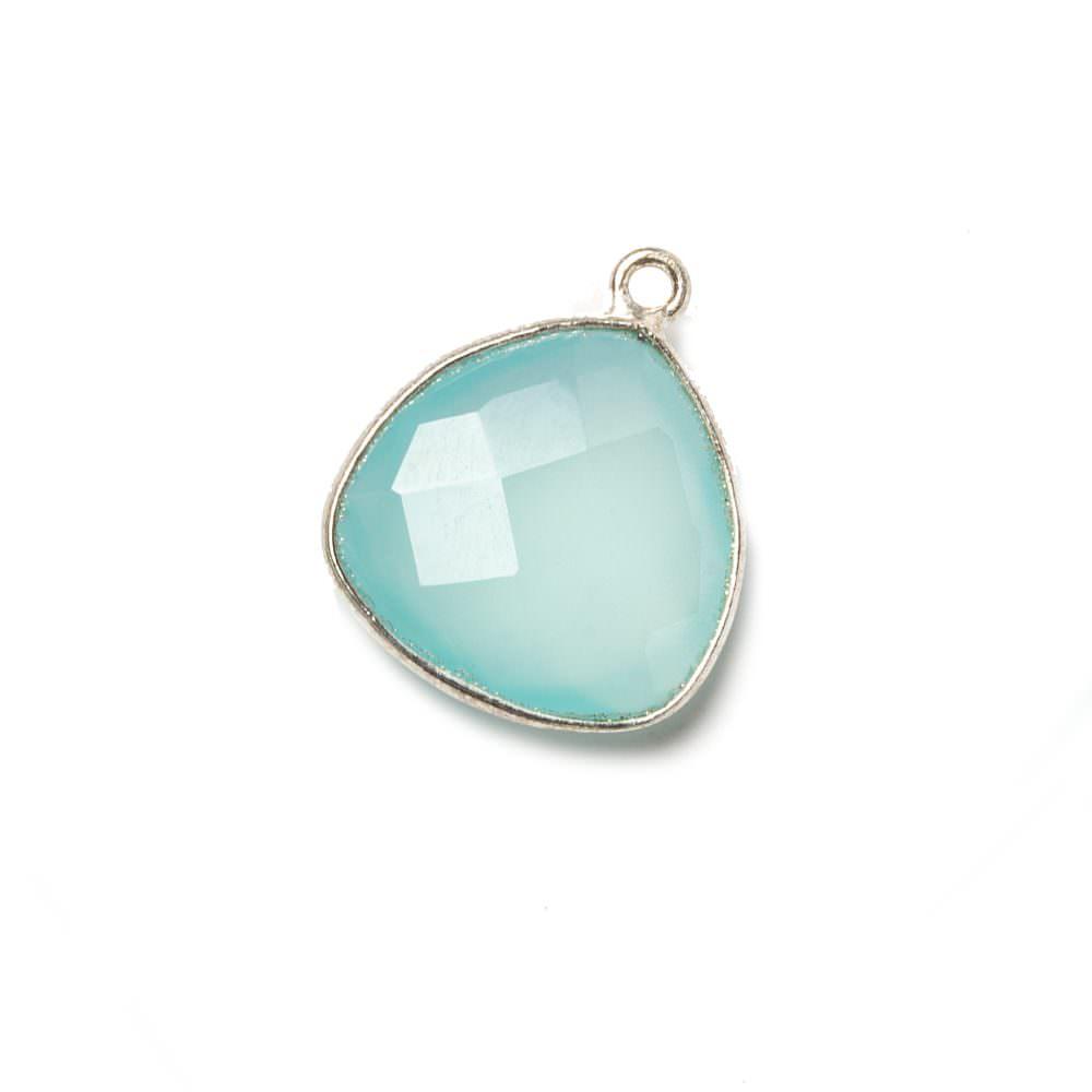16mm Silver Bezel Aqua Chalcedony Triangle Focal Pendant 1 piece - Beadsofcambay.com