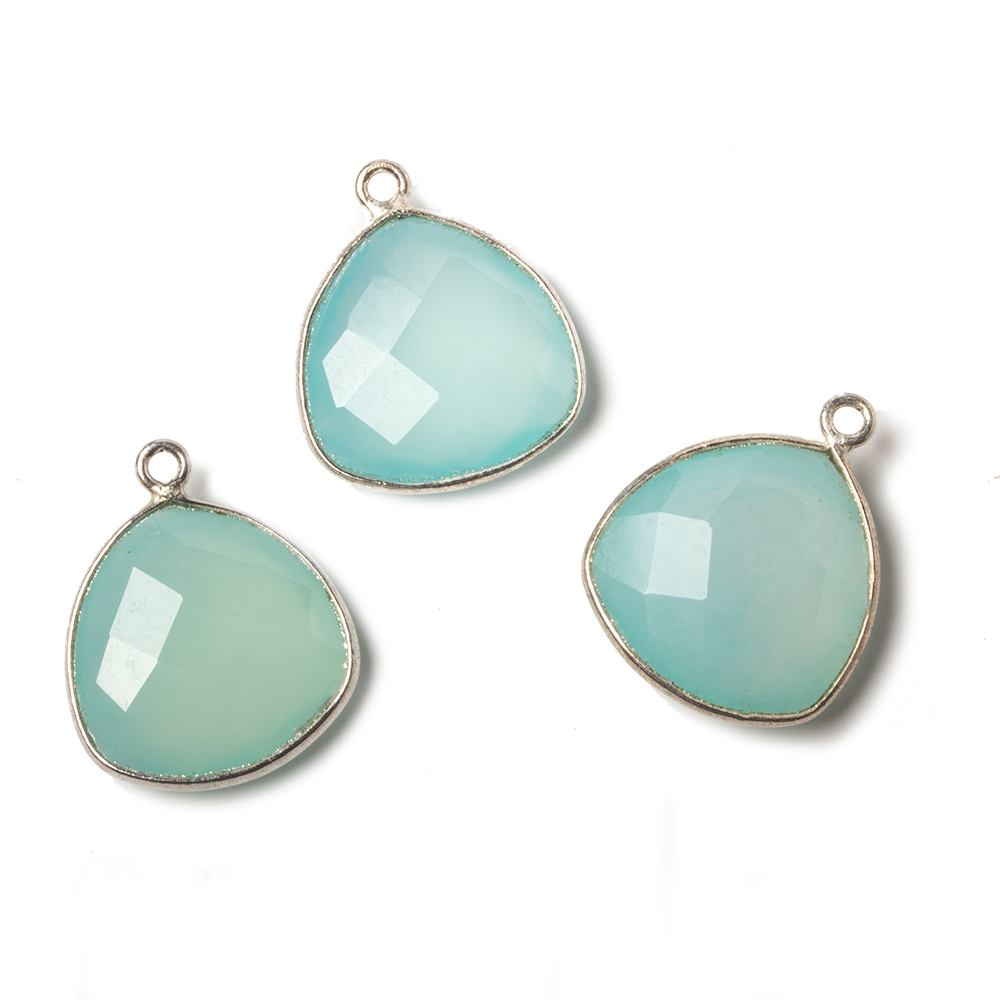 16mm Silver Bezel Aqua Chalcedony Triangle Focal Pendant 1 piece - Beadsofcambay.com