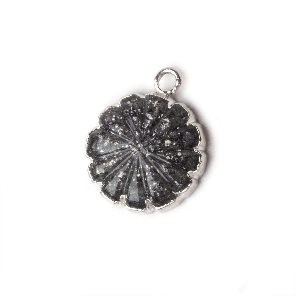 16mm Silver Leafed Celestial Quartz carved floral coin Pendant 1 focal bead - Beadsofcambay.com