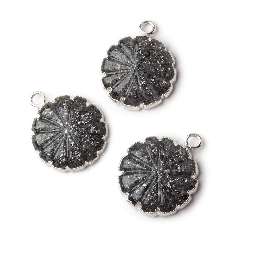 16mm Silver Leafed Celestial Quartz carved floral coin Pendant 1 focal bead - Beadsofcambay.com