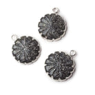 16mm Silver Leafed Celestial Quartz carved floral coin Pendant 1 focal bead - Beadsofcambay.com