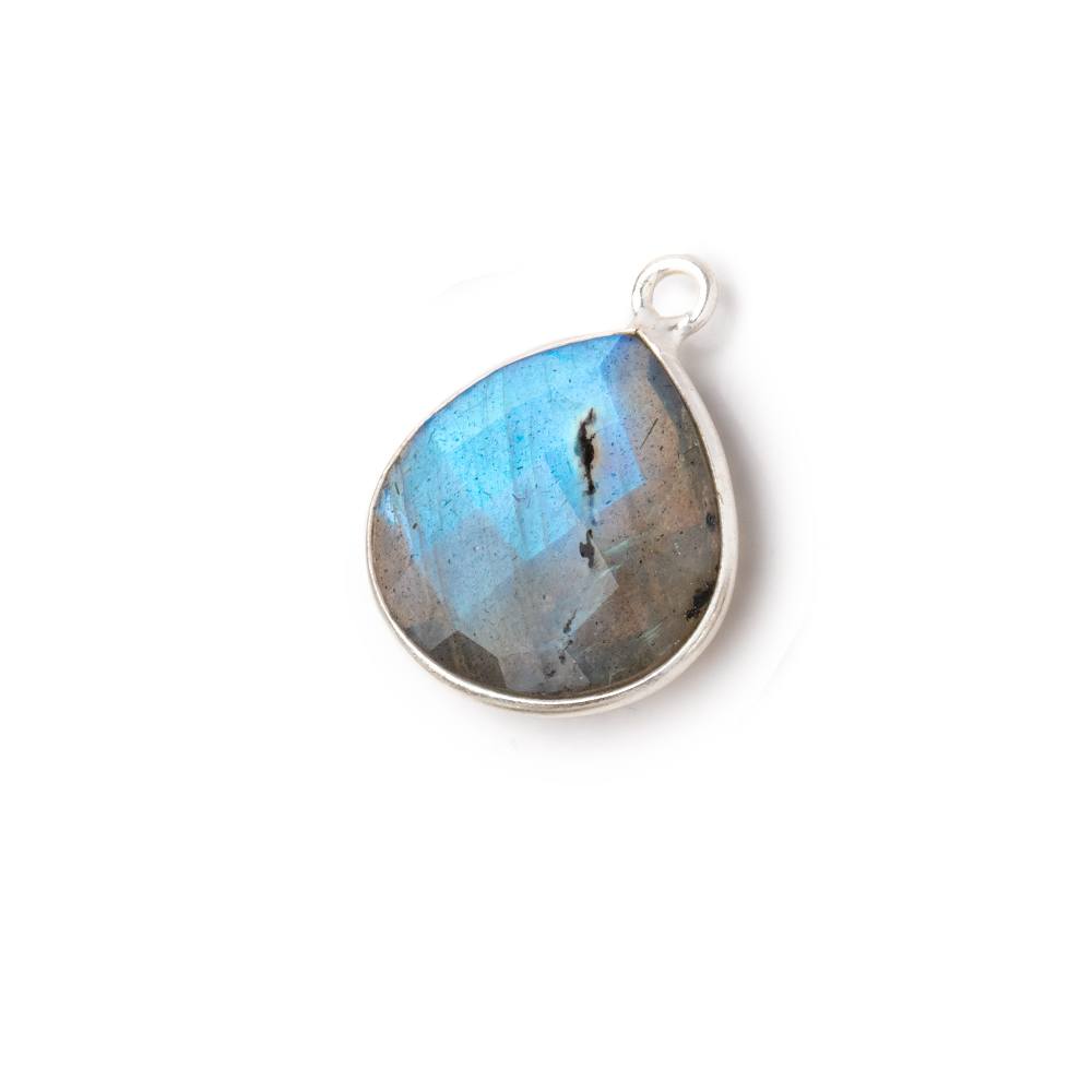 16mm Sterling Silver Bezel Blue Flash Labradorite Faceted Heart Pendant 1 Focal - Beadsofcambay.com