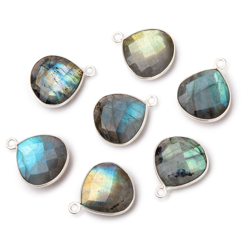 16mm Sterling Silver Bezel Labradorite Faceted Heart Pendant 1 Focal - Beadsofcambay.com