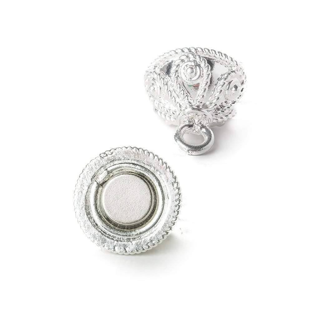 16mm Sterling Silver Plated Copper Magnetic Clasp Round Scalloped Design 1 piece - Beadsofcambay.com