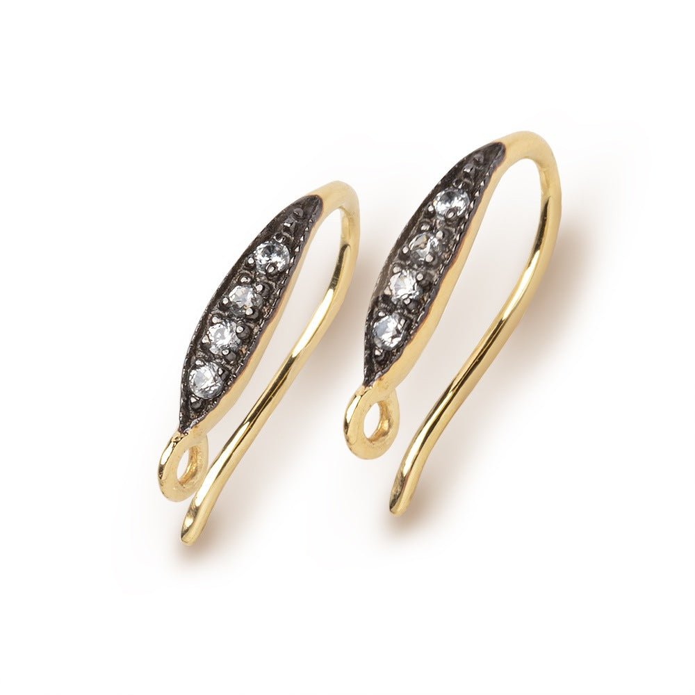 16mm Two Tone Vermeil Earwire with CZ's Set of 2 pieces - Beadsofcambay.com