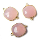 16mm Vermeil Bezel Petal Pink Chalcedony Cushion Focal Connector 1 piece - Beadsofcambay.com