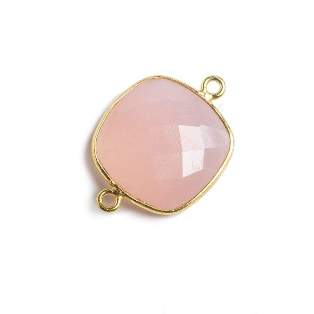 16mm Vermeil Bezel Petal Pink Chalcedony Cushion Focal Connector 1 piece - Beadsofcambay.com