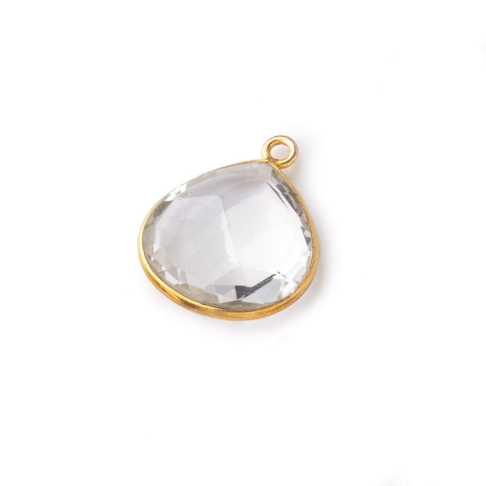 BeadsofCambay 16mm Vermeil Bezeled Crystal Quartz faceted heart focal pendant 1 piece