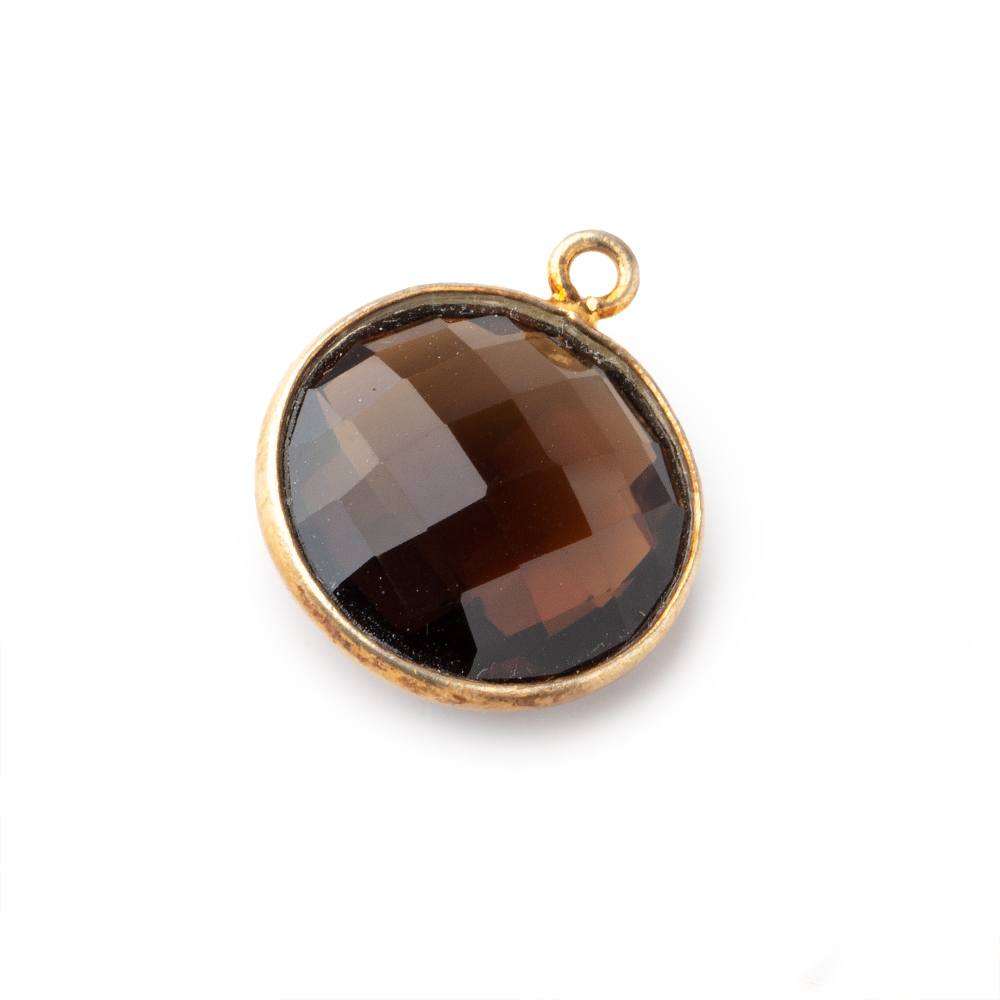 16mm Vermeil Bezeled Whiskey Quartz faceted coin Pendant 1 piece - Beadsofcambay.com