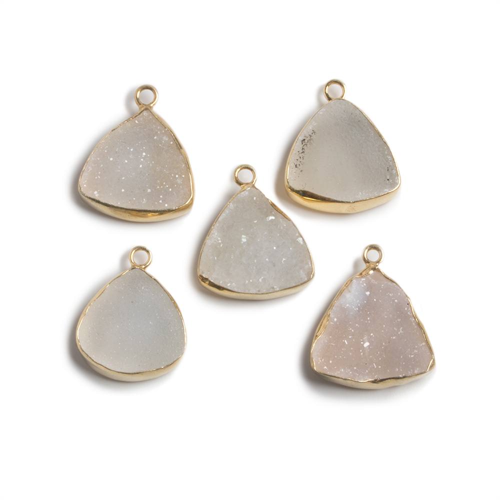 16mm Vermeil Bezeled White Drusy triangle Pendant Focal 1 piece - Beadsofcambay.com