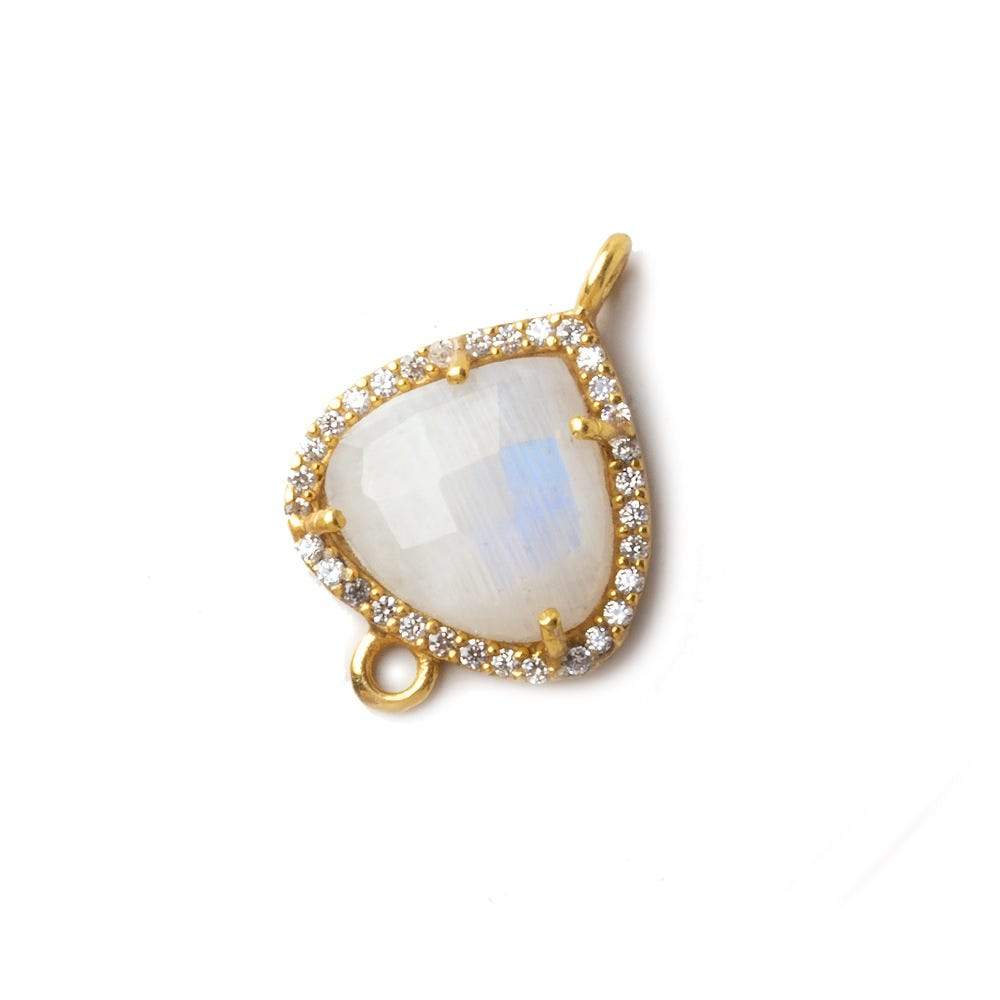 16mm Vermeil CZ Bezel Rainbow Moonstone Heart Connector 1 piece - Beadsofcambay.com