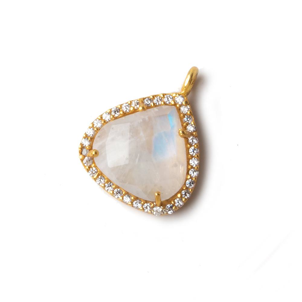 16mm Vermeil CZ Bezel Rainbow Moonstone Heart Pendant 1 piece - Beadsofcambay.com