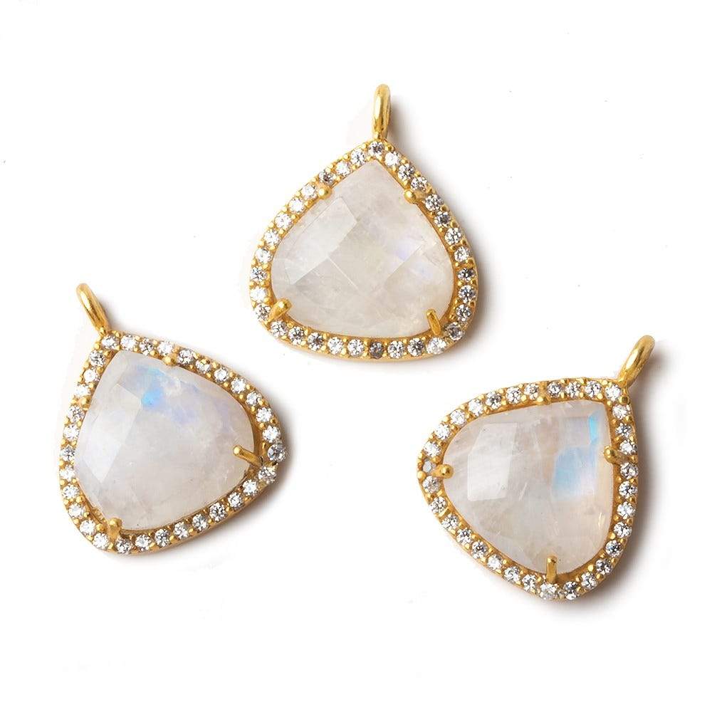 16mm Vermeil CZ Bezel Rainbow Moonstone Heart Pendant 1 piece - Beadsofcambay.com