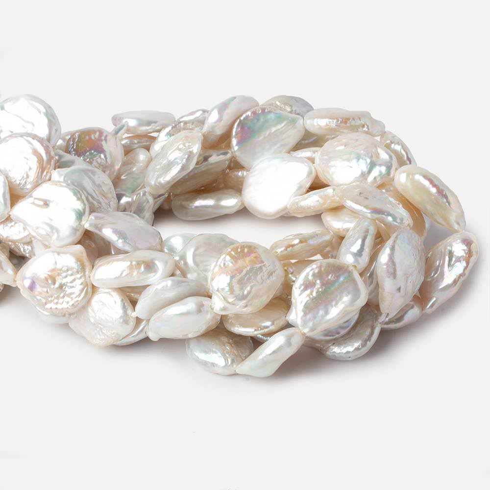 16mm White Ultra Coin Freshwater Pearls 1.5mm Large Hole 16 inch 18 pieces - Beadsofcambay.com