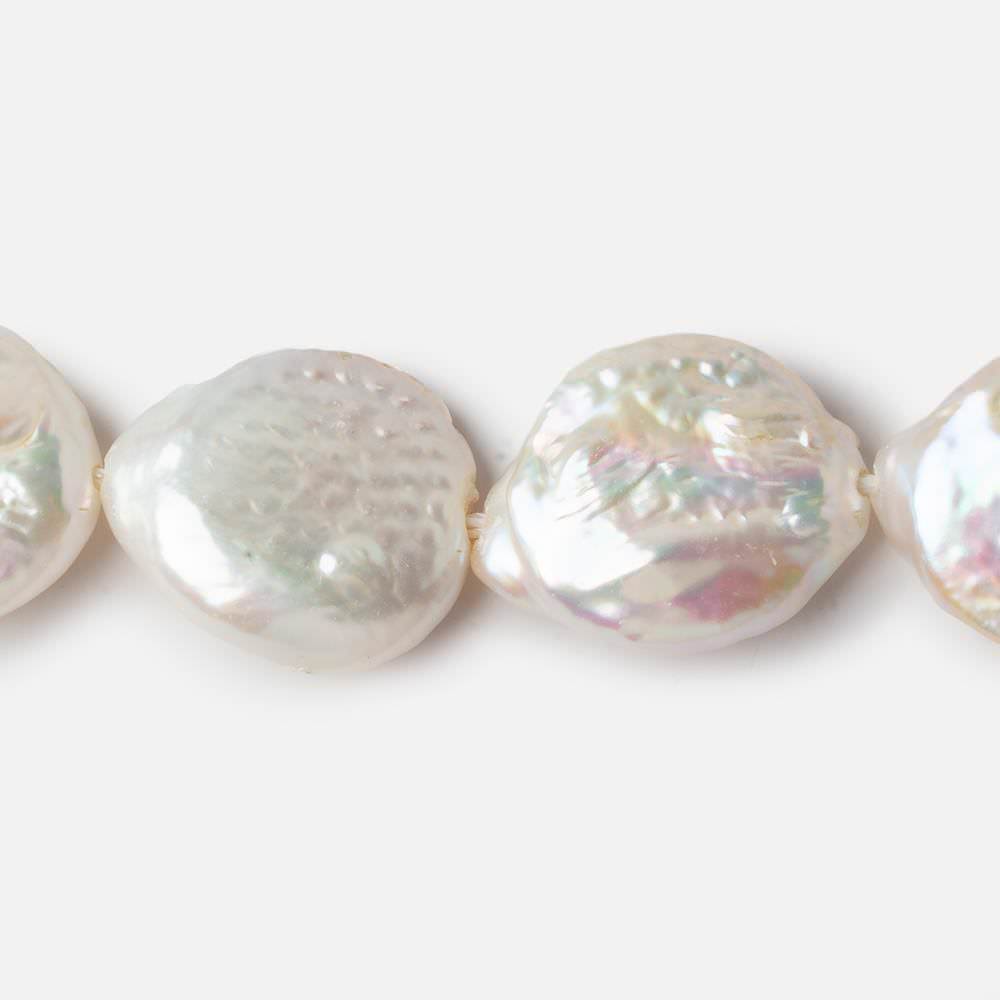 16mm White Ultra Coin Freshwater Pearls 1.5mm Large Hole 16 inch 18 pieces - Beadsofcambay.com