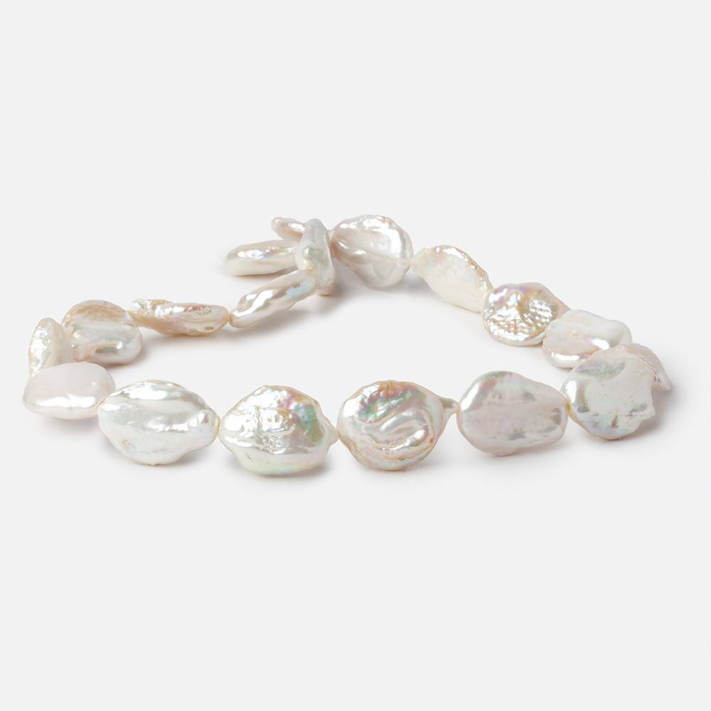 16mm White Ultra Coin Freshwater Pearls 1.5mm Large Hole 16 inch 18 pieces - Beadsofcambay.com