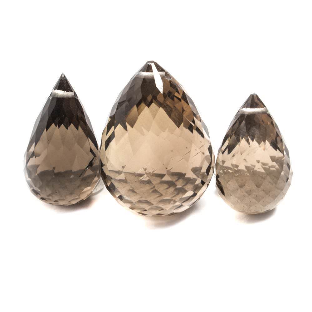 16x10-21x15mm Smoky Quartz Faceted Tear Drop Focal Bead Set of 3 - Beadsofcambay.com