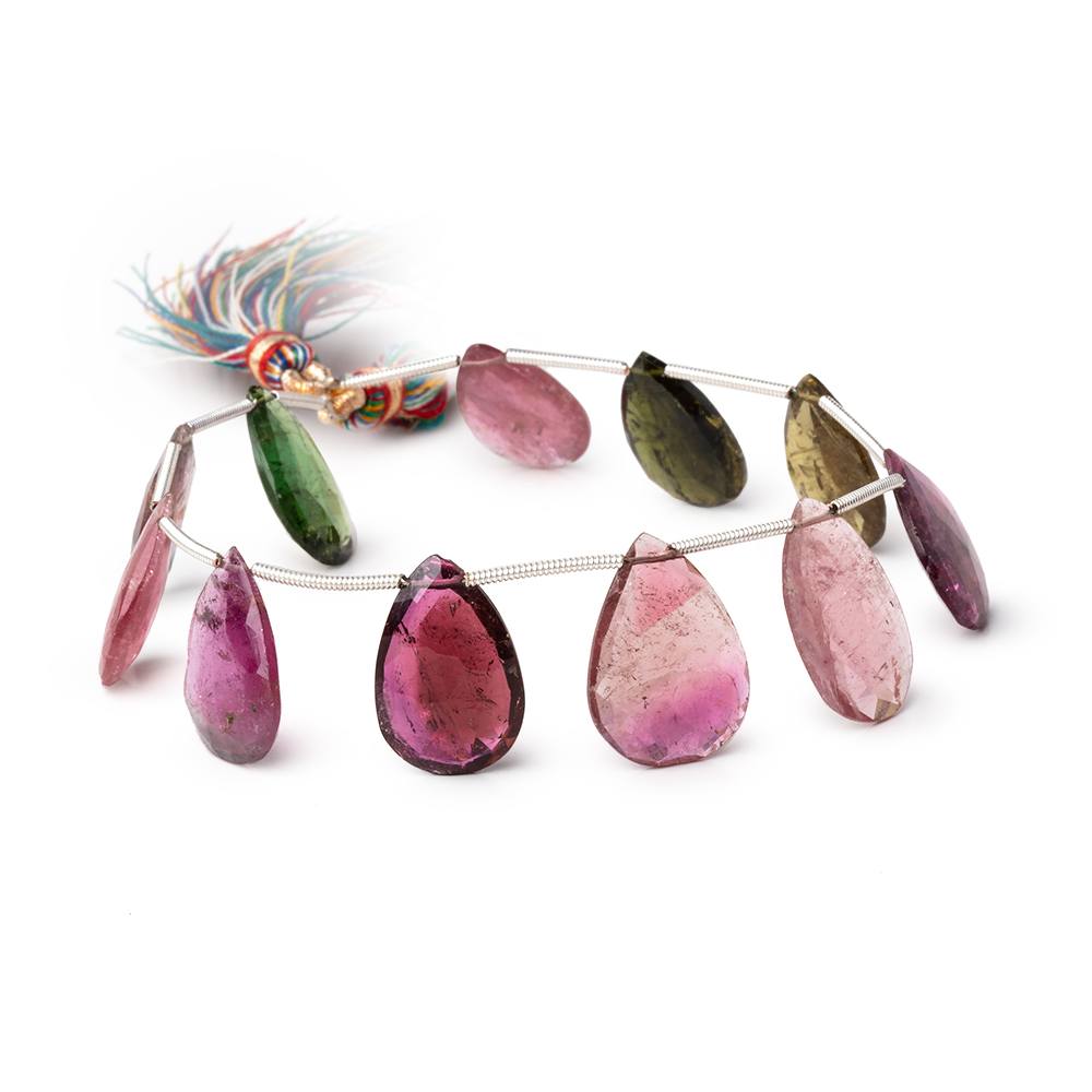 16x11-19x13mm Multi Color Tourmaline Faceted Pear Beads 7.25 inch 11 pieces - Beadsofcambay.com