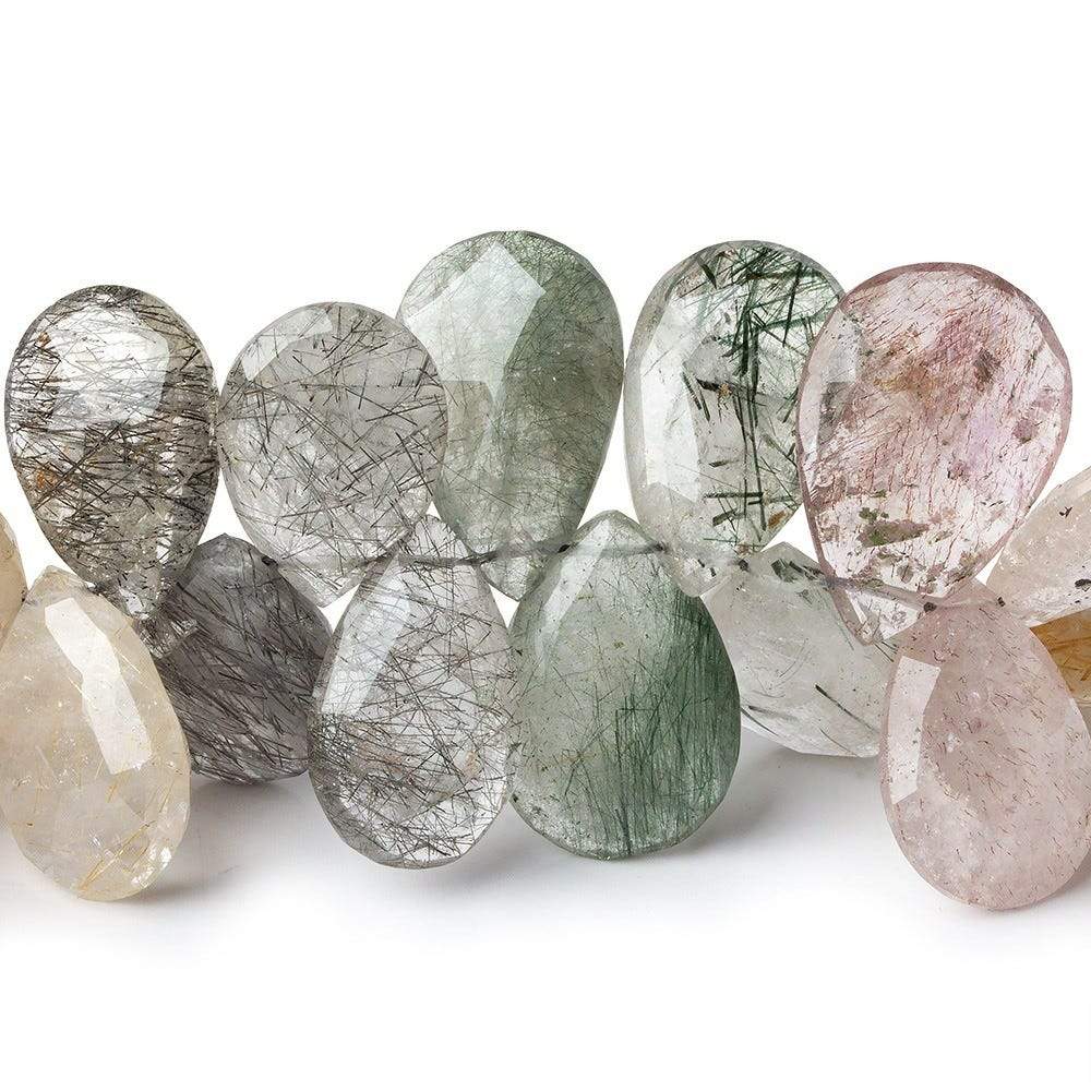 16x11-21x14mm Sagenitic Quartz Faceted Pear Beads 11 inch 54 pcs AA - Beadsofcambay.com