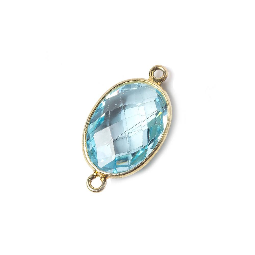 16x11mm Vermeil Bezel Sky Blue Topaz faceted oval Petite Connector 1 piece - Beadsofcambay.com