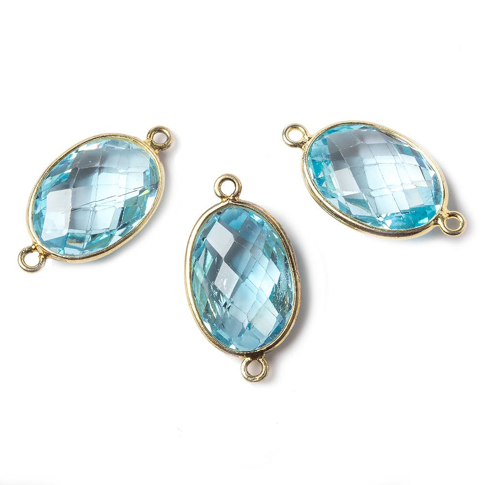 16x11mm Vermeil Bezel Sky Blue Topaz faceted oval Petite Connector 1 piece - Beadsofcambay.com