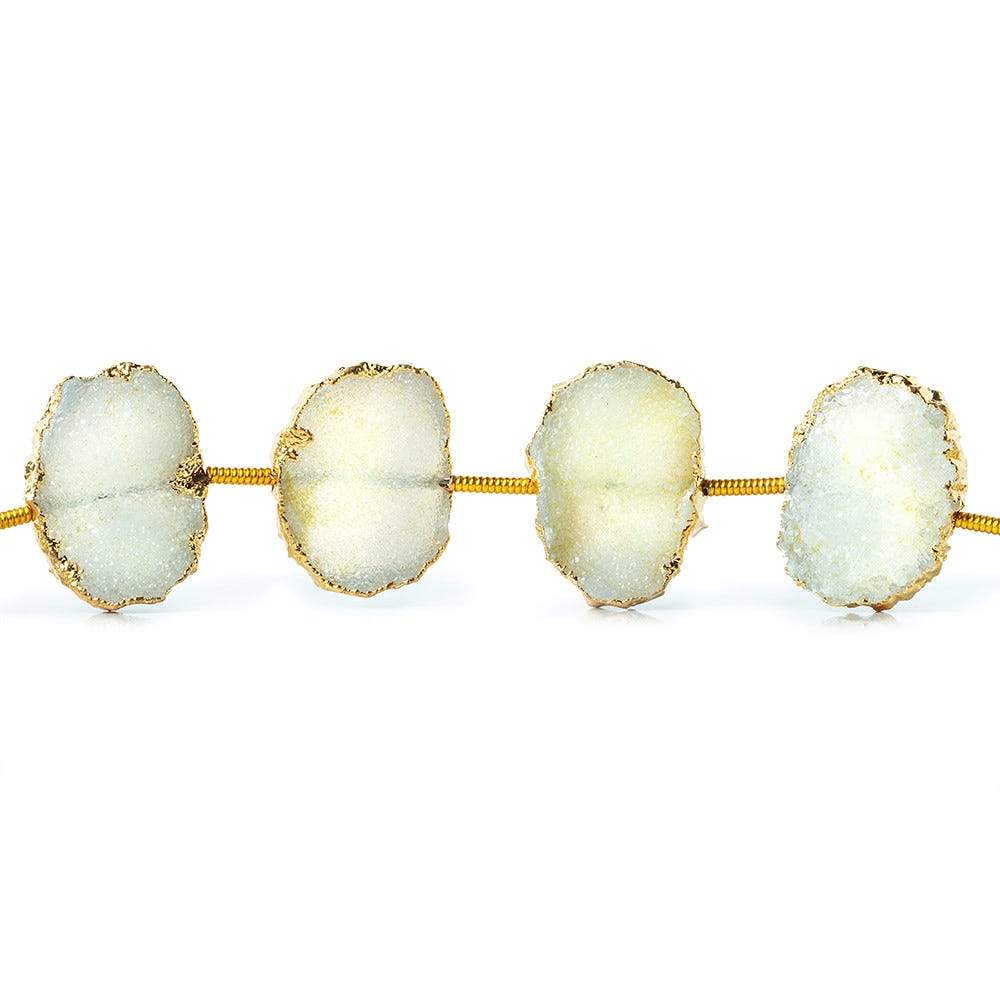 16x12-17x12mm Gold Leafed Pale Yellow Drusy side drilled Slices 8 inch 10 beads - Beadsofcambay.com