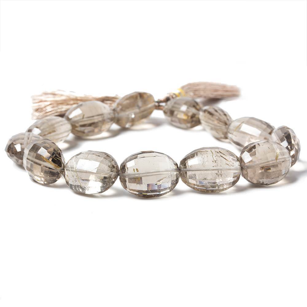 16x12-18x13mm Rutilated Smoky Quartz Checkerboard Faceted Oval Beads 12 Pieces - Beadsofcambay.com