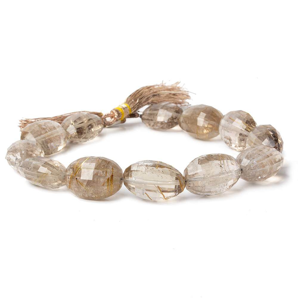 16x12-18x13mm Rutilated Smoky Quartz Checkerboard Faceted Oval Beads 12 Pieces - Beadsofcambay.com