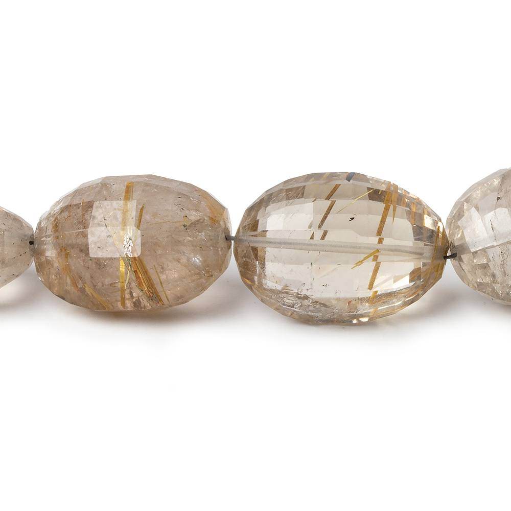 16x12-18x13mm Rutilated Smoky Quartz Checkerboard Faceted Oval Beads 12 Pieces - Beadsofcambay.com
