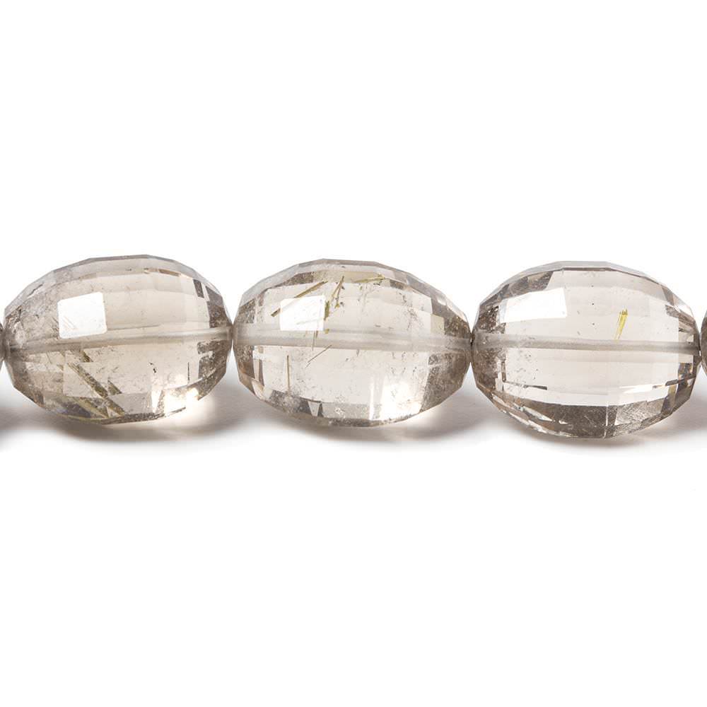 16x12-18x13mm Rutilated Smoky Quartz Checkerboard Faceted Oval Beads 12 Pieces - Beadsofcambay.com