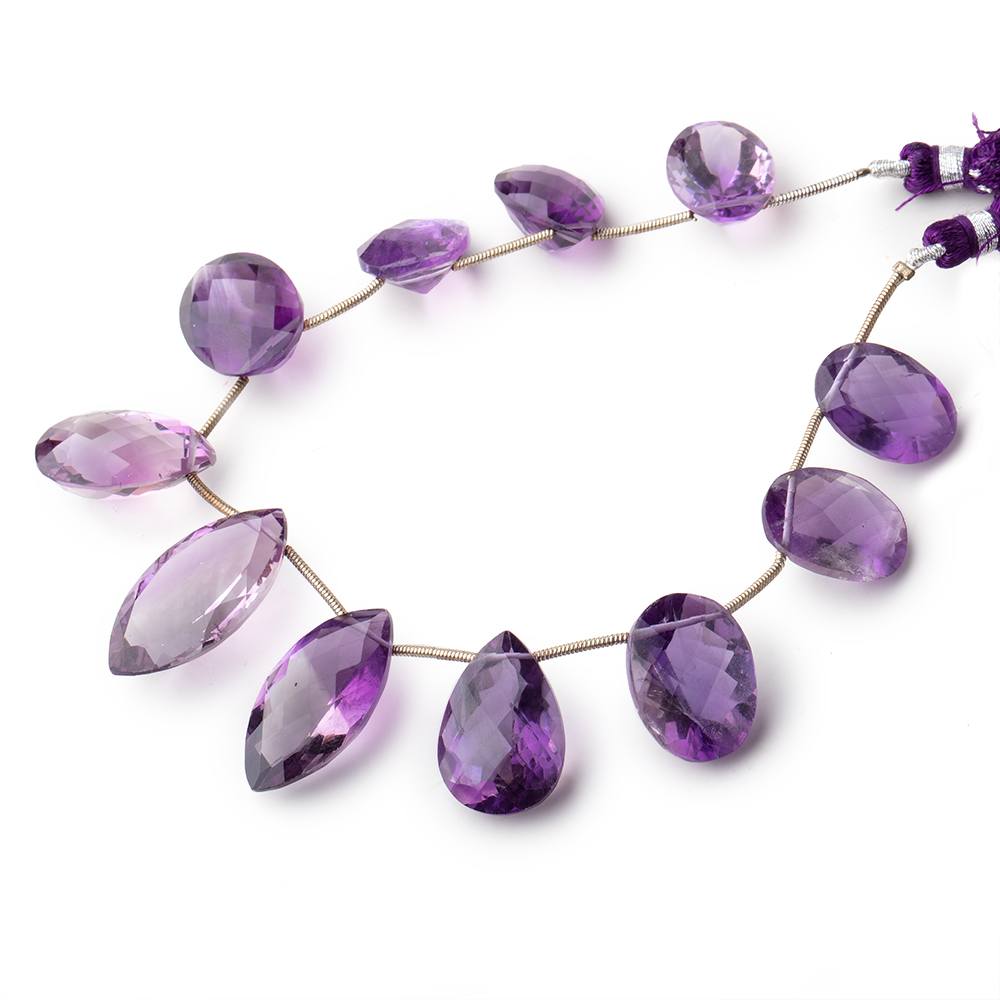 16x12-26x14mm Amethyst Faceted Multiple Shape Beads 7.5 inch 11 pieces - Beadsofcambay.com