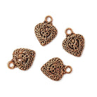 16x12mm Copper Heart Charm Elaborate Scrollwork Set of 4 - Beadsofcambay.com