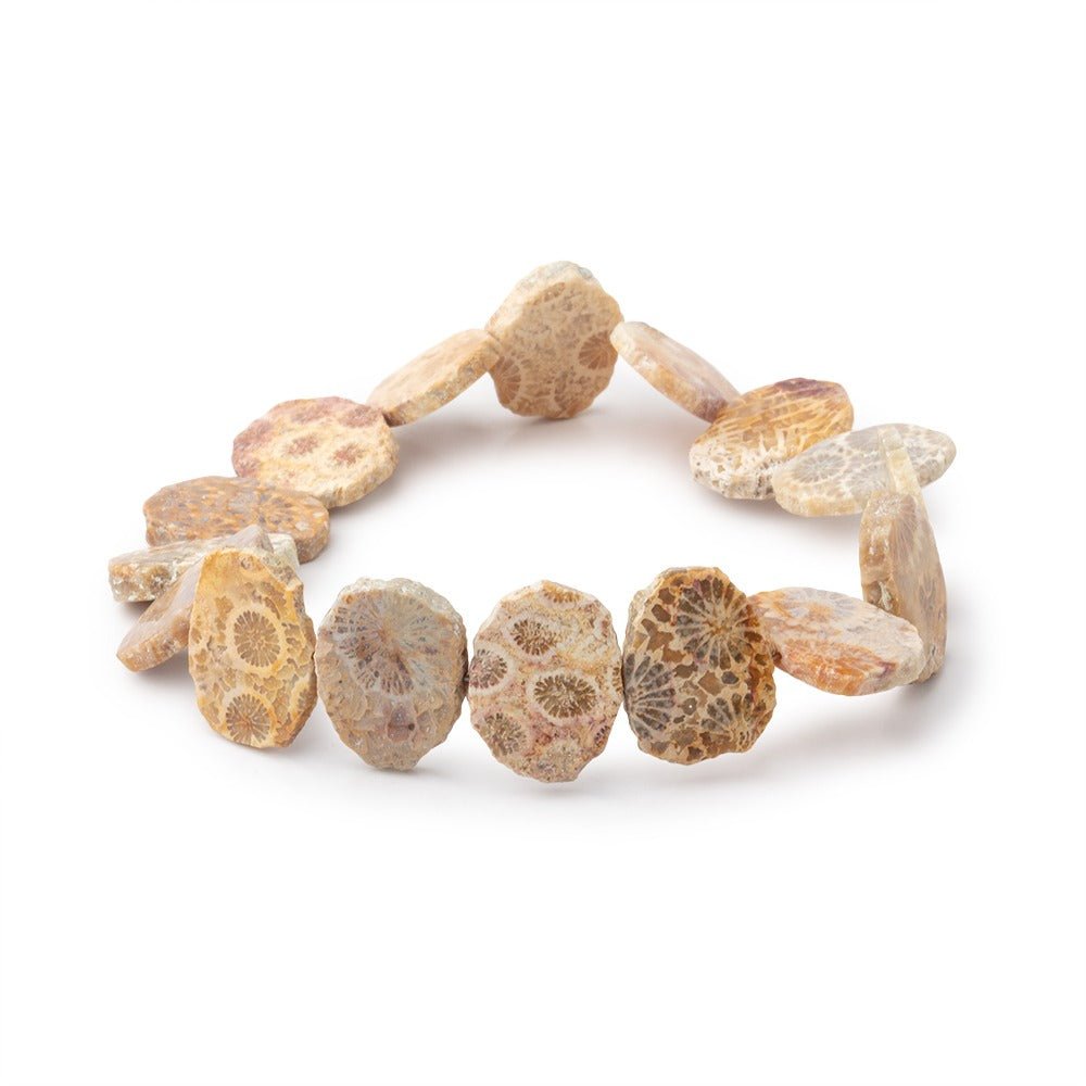 16x12mm Fossil Coral Side Drilled Slice Beads 7 inch 15 pieces - Beadsofcambay.com