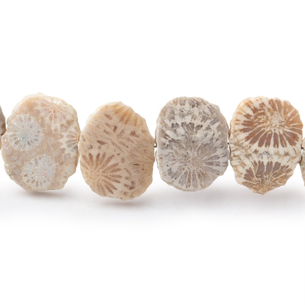 16x12mm Fossil Coral Side Drilled Slice Beads 7.5 inch 16 pieces - Beadsofcambay.com