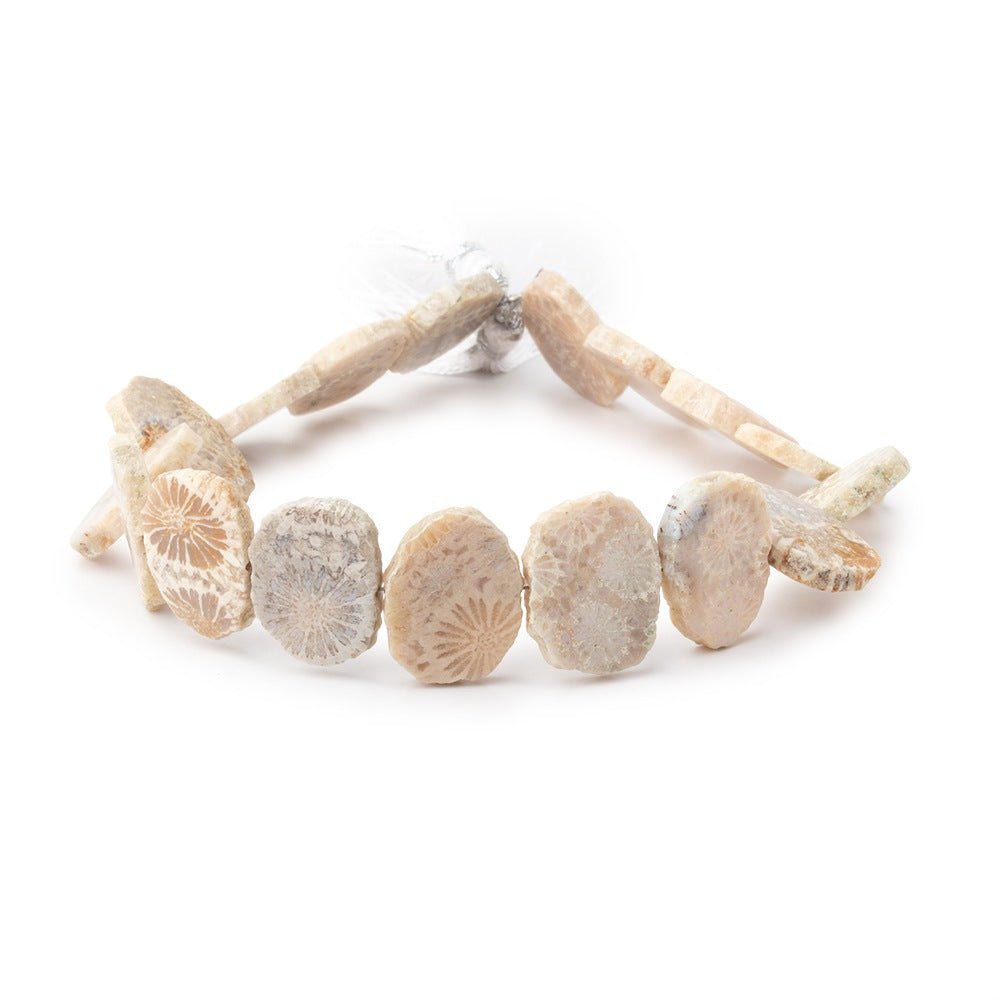 16x12mm Fossil Coral Side Drilled Slice Beads 7.5 inch 16 pieces - Beadsofcambay.com